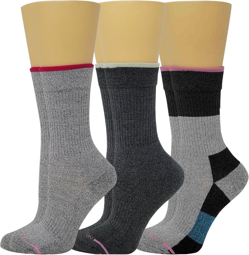 Dr Motion Compression Crew Socks For Women Outdoor Hiking Walking With Enhanced Cushion And Breathable Arch Support 3 Pairs - Image 1
